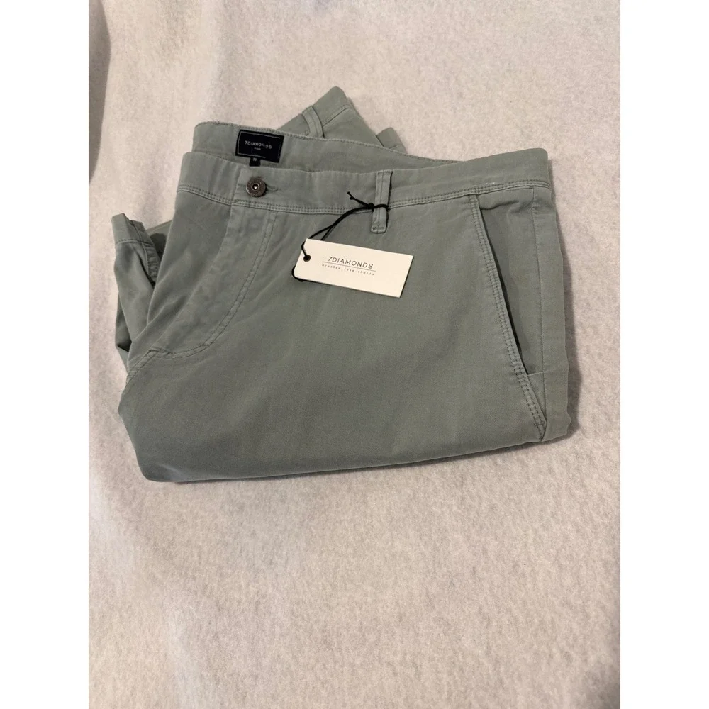 7Diamonds shorts men 38 Tasman Chino Jadeite Green Brushed Luxe pima cotton NEW